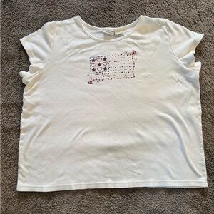 White Stag Patriotic White Tee with Star and Heart Beaded Flag Design
